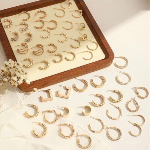 24 Pairs Gold Hoop Earrings Set For Women Multipack, Hypoallergenic Chunky Chain Twisted Hoop Earrings Pack, Fashion Dangle Earrings Jewelry For Gift4