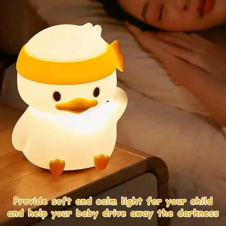 Image of Heavy Quality Soft Silicone Kids Night Lights Lamps for Decoration Warm Dimmable USB Rechargeable Lamps Touch Control Sensor Duck Lamp for Baby Room /Bedroom /Living Room /Home