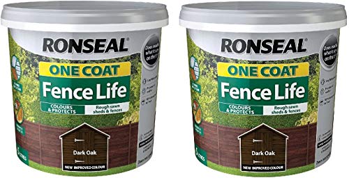 Ronseal 5L One Coat Fence Life Fence Paint Bundle Deal 2 for 22.95-2 x 5L Tubs = 10L - Dark Oak