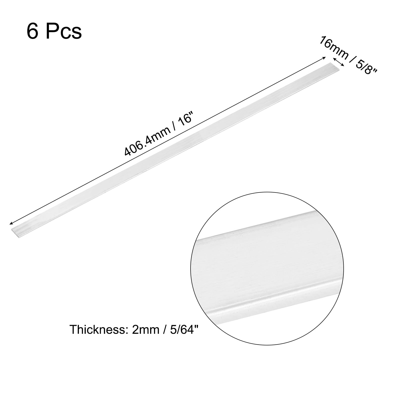 QUARKZMAN 6 Pezzi Barra Piatta In Alluminio Quadrata Spessore 5/64" (2mm) Larghezza 5/8" (16mm) Lunghezza 16" (406.4mm) 6061 Piastra Piatta In Alluminio Solida Nuova Stock Da Mulino Argento