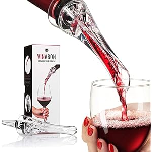 VINABON Wine Aerator Pourer Spout – Professional Quality Wine Aerator Attaches to Wine Bottle for Improved Flavor, Enhanced Bouquet, Rich Finish and Bubbles, No-Drip, Spill. Includes WineGuide Ebook