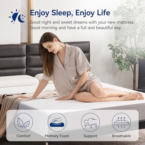 Image of Amazon Basics Memory Foam Mattress, Soft Plush Feel, Breathable, 10 Inch, Twin, White /Grey