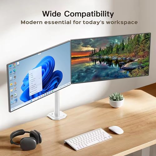 Image of iVOOMi Power Duo White Dual Monitor Stand for Desk with VESA Mount, Adjustable Mechanical Monitor arm with Grommet Mounting Base for 15-34'' 2-22 kgs Screens, VESA Compliant Up to 100 x 100mm