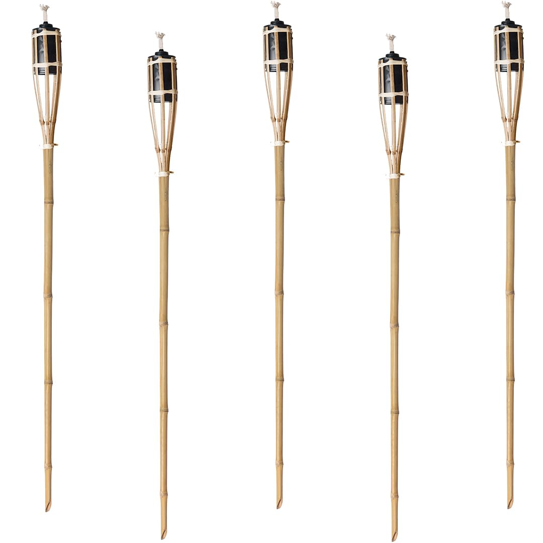 Natural Handmade Bamboo Garden Tiki Torch 60cm/90cm/120cm - for use with Parrafin or lamp Oil (120cm, Pack of 5)