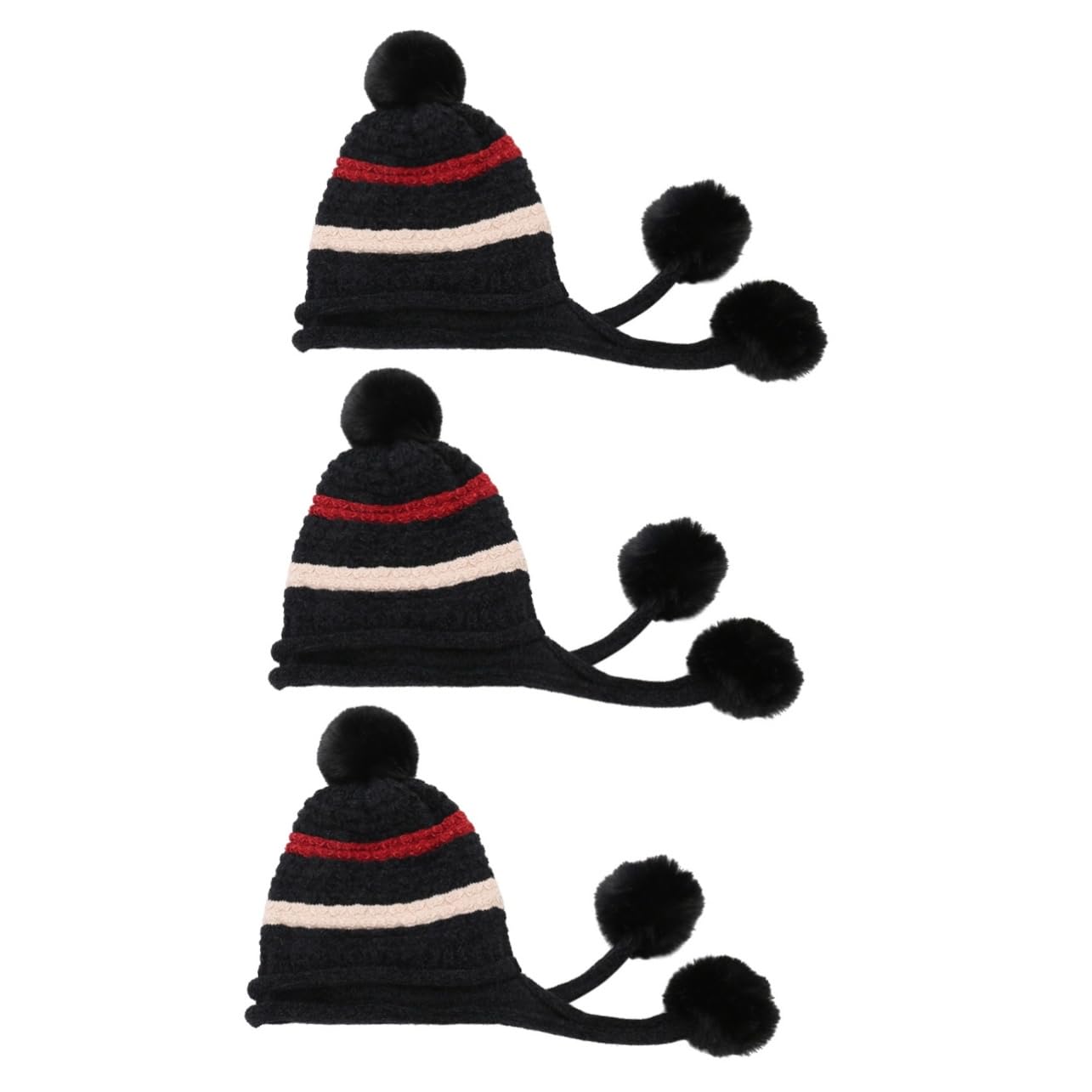 SOIMISS 3pièces Bonnet Hiver Laine Tricoté pour Femmes avec Pompons Chapeau Chaud Et Confortable pour Ski Les Activités Extérieur Jours Froids Noir