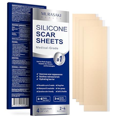Image of Silicone Scar Sheets for Surgical Scars - 4 Sheets (1.5″ x 3″) Medical Grade Reusable Scar Tape for Surgical, C-Section, Burn, Hypertrophic & Keloid Scars, Medium /Tan Tone