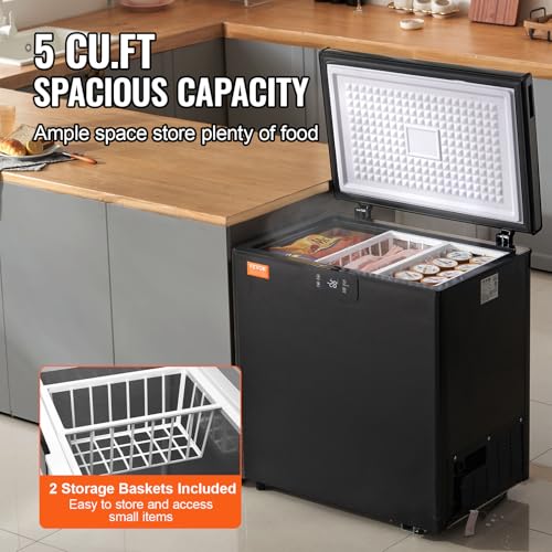 Image of VEVOR Chest Freezer, 5 Cu.ft Compact Deep Freezer, Free Standing Top Open Door Compact Freezers with 2 Removable Baskets & Adjustable Thermostat, Energy Saving & Low Noise, Black