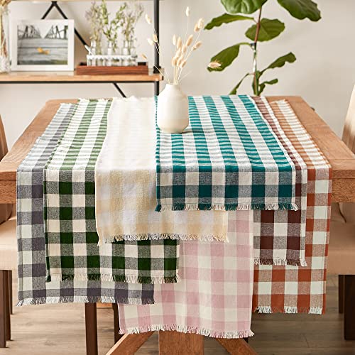 DII Fringed Check Tabletop, Table Runner, 14x108, Teal - image 6