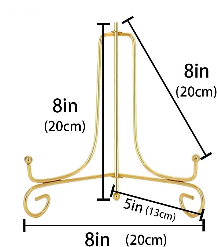 Prescent 8 inch Folding Gold Metal Frame Plate Holder Easel Stand for Picture Frame, Decorative Plates, Photo, Book, Collectibles (Gold, Pack of 2) 1