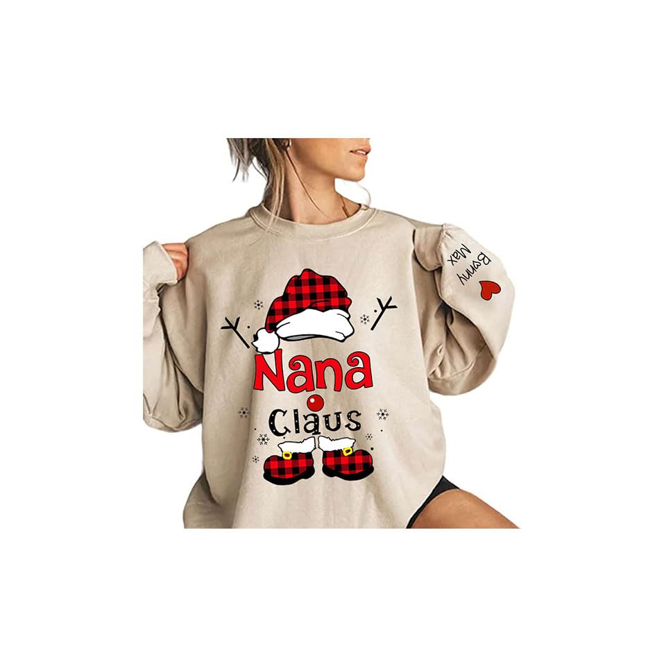 IZI POD Personalized Christmas Grandma Claus Sweatshirt, Grandma & Mom Sweatshirts for Women