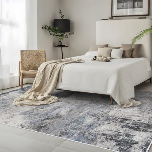 RUUGME Washable Abstract Rug 5x7: Living Room Large Vintage Area Rug Soft Indoor Low Pile Carpet Bedroom Dining Room Non-Slip Backing Stain Resistant Distressed Floor Decor Washable Mat 5X7 Blue