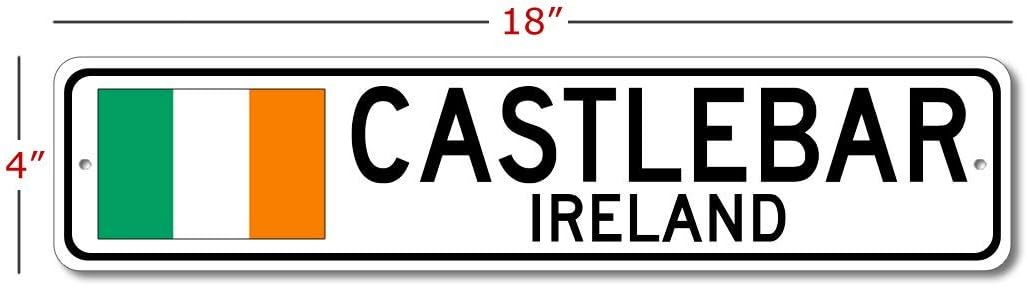 Castlebar, Ireland - Irish Flag Street Sign - Metal Novelty Sign, Sign, Man Cave Street Sign, Ireland City Sign, Irish Pub and Bar Wall Decor - 4x18 inches image 2