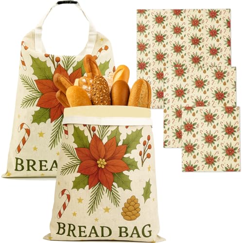 Christmas Beeswax Bread Bags Set – 2 Reusable Bread Bags + 3 Wax ...