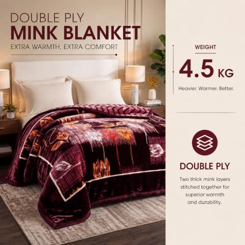 Image of VAS COLLECTIONS 280 GSM Micromink Blanket, 4.5 Kg Premium Soft Warm Cozy Blanket, Plush Floral Printed Blanket for Double Bed, Ultra Soft Comfortable Bedding, 86 x 90 Inches(218 x 229cm) - Crimson Red