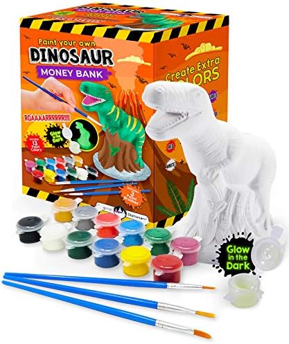 Original Stationery Paint Your Own Dinosaur Money Bank Craft Kit, Roarsome Art Kit with 13 Fun Paint Colours & 3 Brushes, Amazing Birthday Gift Idea