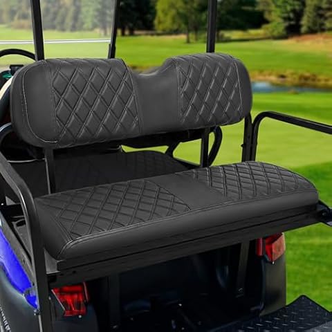 iLSKW Golf Cart Seat Covers for Rear Seat Fit Club Car EZGO Yamaha, Thinck Vinyl Leather with Convex Diamond Texure, Comfortable, Support Back,Breathable,Anti-Fading Cover