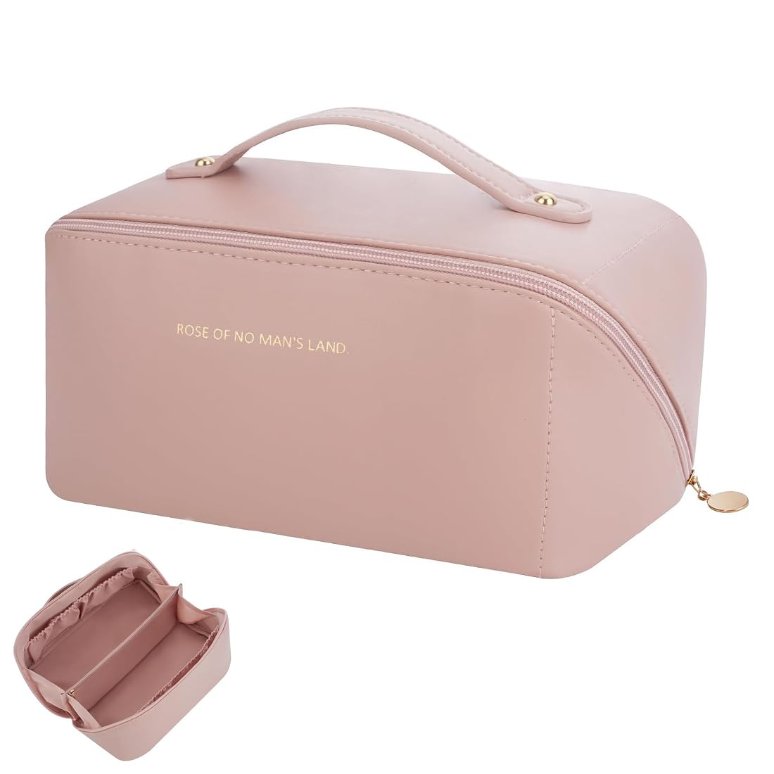 Trousse de Toilette Voyage Grande Capacité Imperméable PU Rose avec Poignée