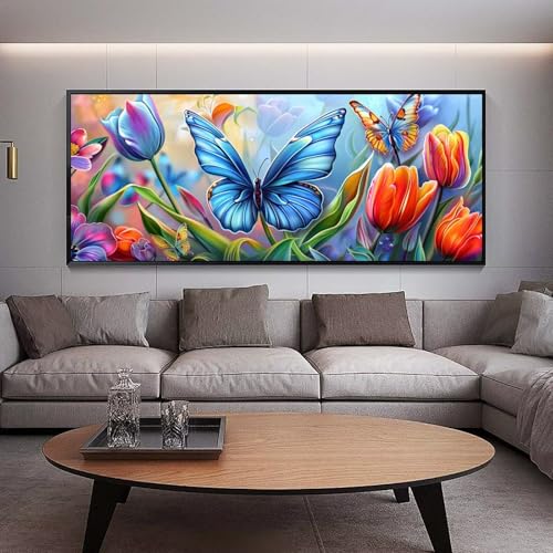 Diamond painting adulte grand format papillon XXL 120x50 cm pour broderie diamant fleur