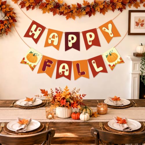 Image of Happy Fall Pumpkin Banner Sign Fall Party Banner Garland