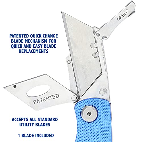 Image of Sheffield Folding Utility Knife, Accepts Standard Utility Knife Blades, Box Cutter Aluminum Handle, Razor Blades Included, For Home, Office, Trades, and Warehouse