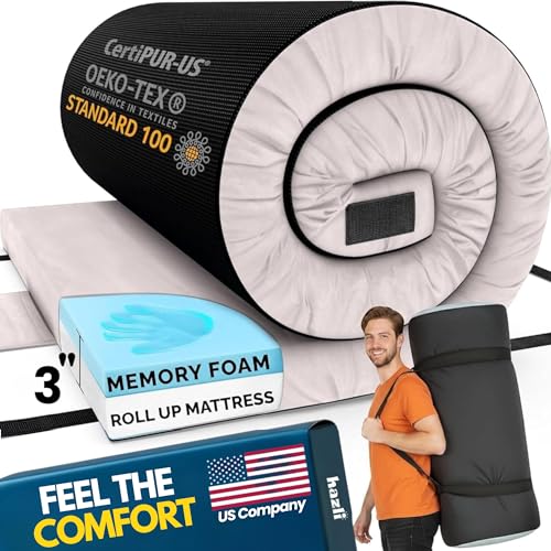 Image of Hazli Matrix AirCell Memory Foam Camping Mattress Pad - CertiPUR-US Roll Up Mattress for Adults - Portable Foam Sleeping Mats for Camping - Camp Cot Sleeping Pad - Floor Sleep Mat Bed Roll for Car RV