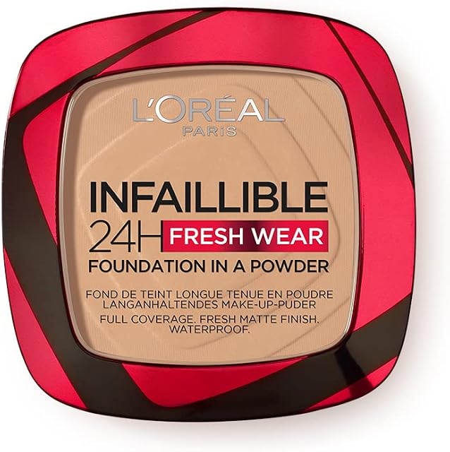 L'Oréal Paris Infallible 24H Fresh Wear Foundation in a Powder, Full-coverage, Longwear, Weightless Smooth Finish, Water-proof and Transfer-proof, 140 Golden Beige