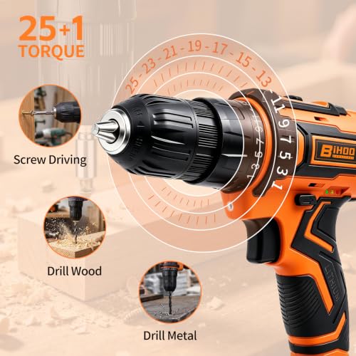 Image of 20v Drill Driver Set,Cordless Drill with Battery and Charger,LED Tools Kit,25+1 Torque Setting,43pcs Drill Bits,Orange