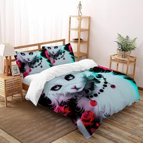 Parure housse de couette chat blanc douce anti-glissement avec sa fermeture éclair - 2