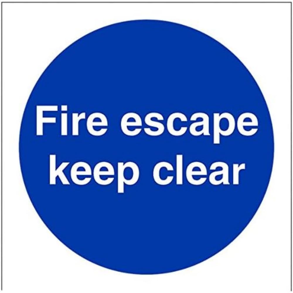 V Safety Fire Escape Keep Clear Mandatory Sign - 100mm x 100mm - 1mm Rigid Plastic