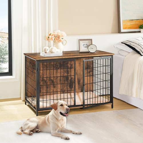 MAHANCRIS Dog Crate Furniture with Cushion, Wooden Dog Kennel with Double Doors, Heavy Duty Dog Cage for Small/Medium/Large Dogs, Indoor Dog House End Table, 39.4" L, Rustic Brown DCHR10701 by MAHANCRIS - Image 7