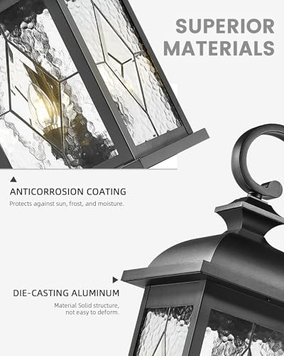 Image of FEMILA 3-Light Outdoor Wall Light, 26 inch Large Exterior Wall Lantern with Water Ripple Glass, Porch Light for Entryway, Patio, Garage, and Doorway, E12 Base, 4FD54B-L SD BK