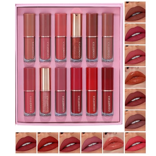 Juego De Lápices De Labios - 12 Piezas Kit De Maquillaje Para Labios No Pegajoso,Set De Maquillaje De Barra De Líquida Mate - Para Viaje De Negocios Escenario Citas Reuniones Vacaciones