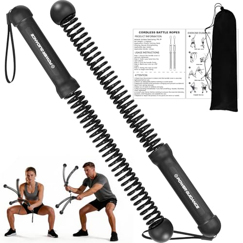 POWER GUIDANCE 2PCS Weighted Ropeless Battle Ropes, Portable Cordless Battle Rope with Non-Slip Handles, Workout Exercise Rope for HIIT, Cardio & Strength，Black