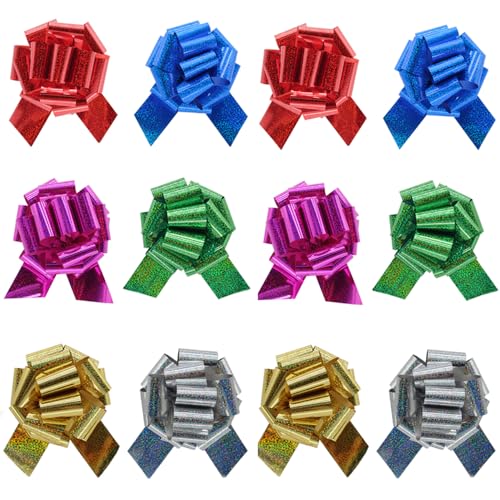6 Inch Pull Bows for Gift Wrapping – Elegant Gift Wrapping Ribbon for Wedding, Birthday, Party Decorations | Premium Pull Bows for Baskets, Presents & Crafts (Multi-Color, 12Pcs)