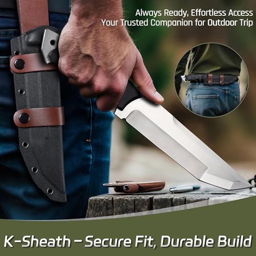 Image of Dream Reach Fixed Blade Knife, Outdoor Survival Knife with Tactical Kydex Sheath, Horizontal Carry Knives with Ergonomic Handle, Bushcraft Knives for Camping Gardening Gift for Men