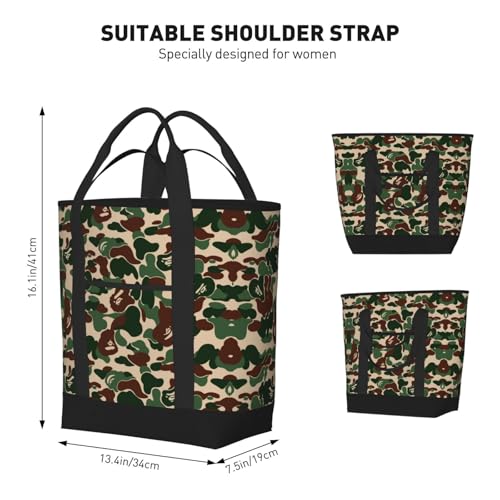 Aniaml Camouflage Green Print Tote Bag Adult Heavy Duty For Picnic Beach Camping Large Capacity Insulated Tote Bag2