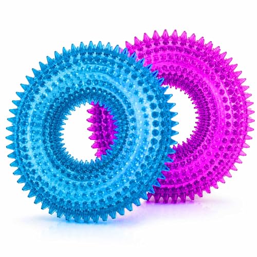 Image of Dog Chew Toys for Aggressive Chewers, Squeaky Floating Donut Rings, 2 Pack