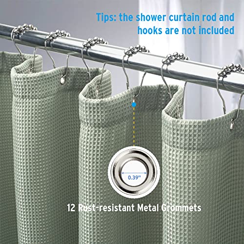 Image of AmazerBath Sage Green Shower Curtain Fabric, Waffle Shower Curtain Cloth, Heavy Duty 240GSM, Hotel Quality Bathroom Shower Curtains, 72 x 72 Inches