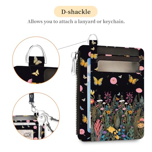 Image of Hancynir Butterfly Flower Slim Wallet Women Credit Card Holder, Small RFID | Zipper Pocket Wallet, Thin Travel Coin Purse, PU Leather, Minimalist Card Case, 6 Card Slots, ID Window, Ladies Women Gifts
