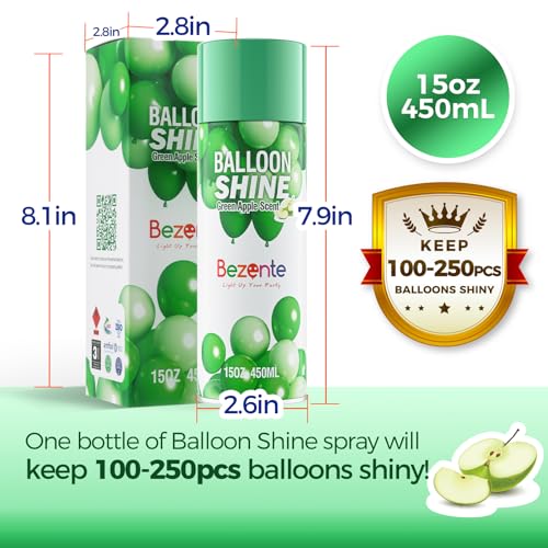 Image of Bezente Green Apple Scent Balloon Shine Spray 15oz High-Gloss for Parties
