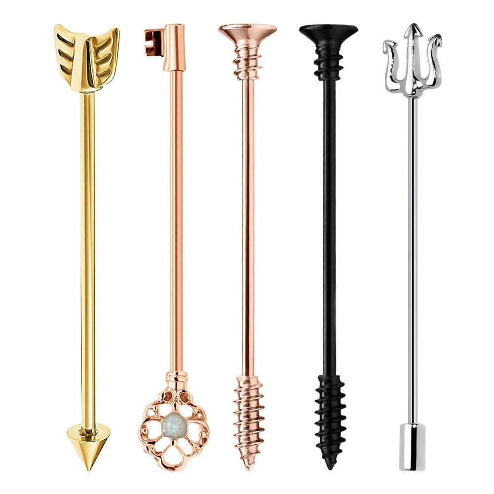 Mayhoop 14G Stainless Steel Industrial Barbell Trident Bar - 38mm 1 1/2 Inch Piercing Bar