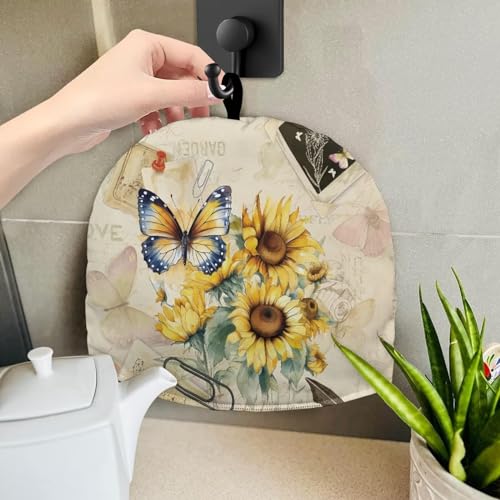 Image of Tea Cozy Tea Pot Cover Keep Tea Warm Insulation Teapot Cozies Machine Washable Kettle Quilt Breakfast Warmer Teapot Warmer Home Indoor Decoration, Butterfly Sunflower Retro