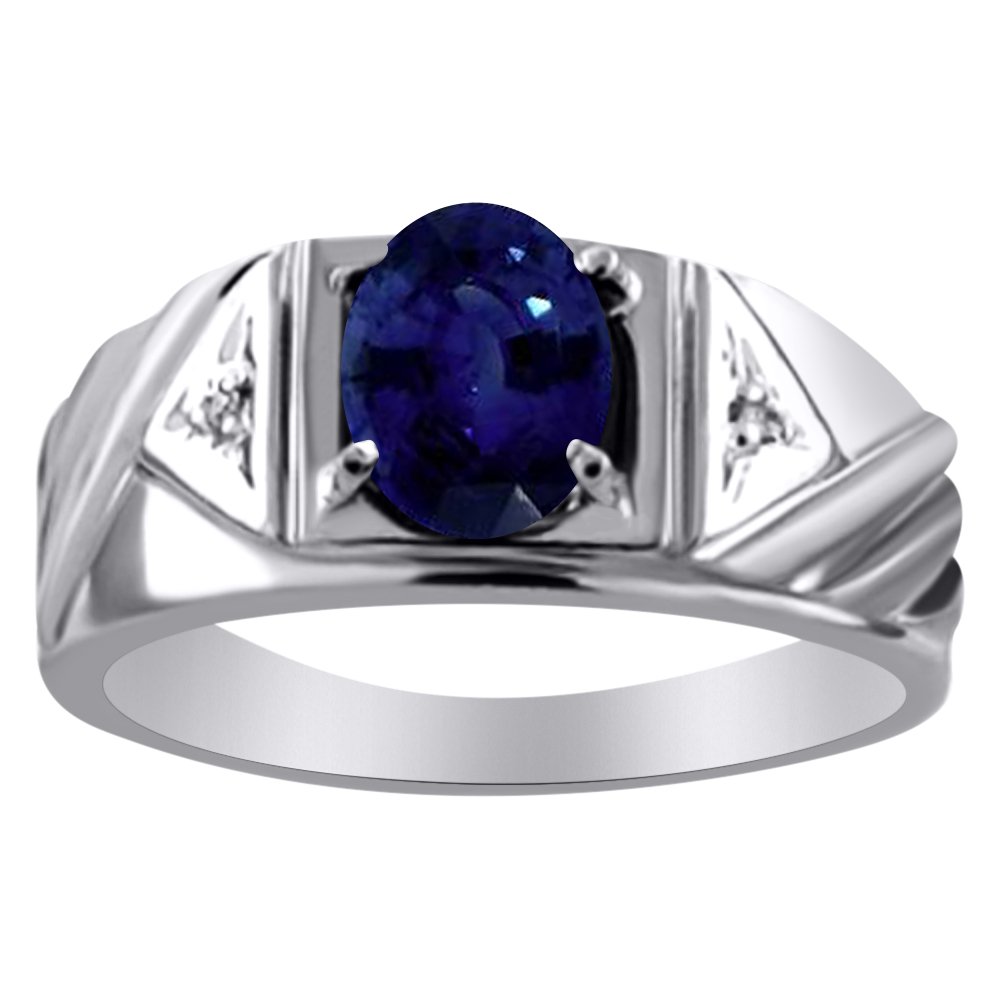 Anillo de plata de ley o chapado en oro amarillo con zafiro y diamante para hombre