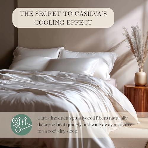 CASILVA Eucalyptus Sheets - Infused with Silver for Anti-Odor, Softer Than Silk Fibers, More Cooling Than Cotton - Perfect for Hot Sleepers & Sensitive Skin - 100% Tencel Lyocell - Queen Sheet Set