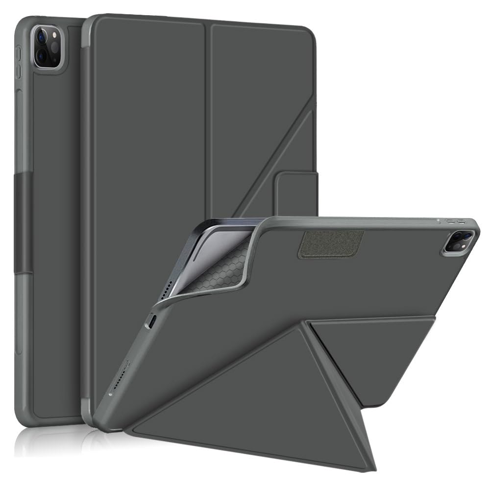 Dla ipada 12,9 cala 2018/2020/2021/2022 etui na tablet, wąska podstawa PC twarda tylna obudowa ochronne Smart Cover, wiele kątów widzenia folio pokrywa automatyczne uśpienie/budzenie(Gris)