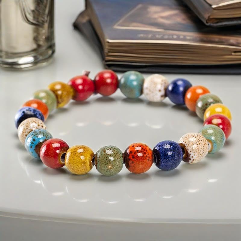 Zittop Colorful Ceramic Beads Strand Stretch Bracelet, Handmade ceramic bead bracelet,Shapes Elastic Hand Chain for Women (Circle type) - Image 3