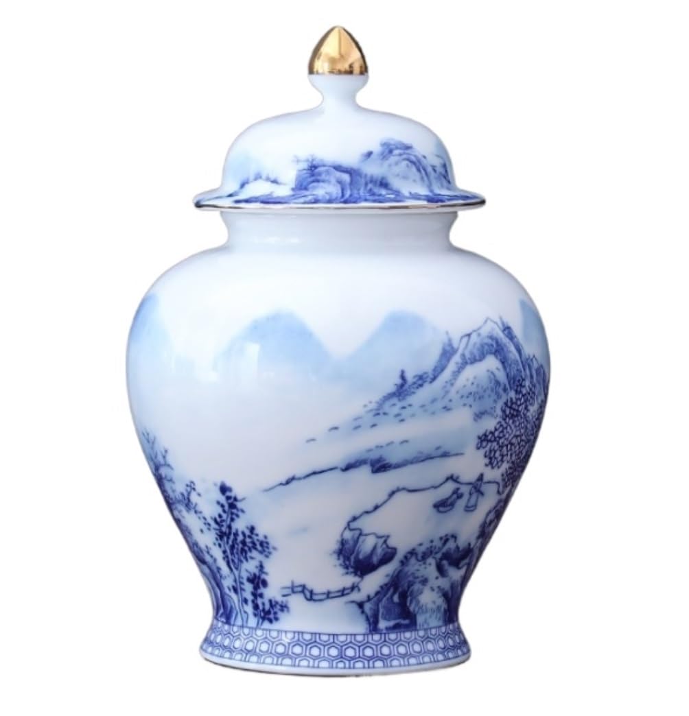 Blue White Porcelain Vase with Lid Decorative Painted Glazed(16.8*25.7cm)