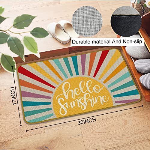 Burosev Boho Abstract Art Hello Sunshine Decorative Doormat, Bohemian Sunrise Sunset Floor Mat, Rustic Hello Sunshine Farmhouse Decor For Home Indoor Outdoor Front Porch Door Mat (17 X 30 Inch) #TOP2