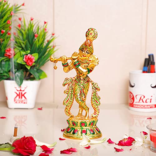 Image of KridayKraft Lord Krishna Metal Statue,Krishna Idol Murti Playing Flute for Temple Pooja,Decor Your Home,Office & Showpiece Figurines Gift Article,Religious Idol...
