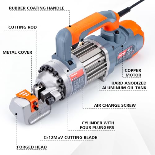 Image of 5 /8 Inch Electric Hydraulic Rebar Cutter, Portable Rebar Cutter, Cutting up to 4-16mm #5 Rebar, Cutting Speed 1-1.5S 1000W RC16B (Grey + Orange)